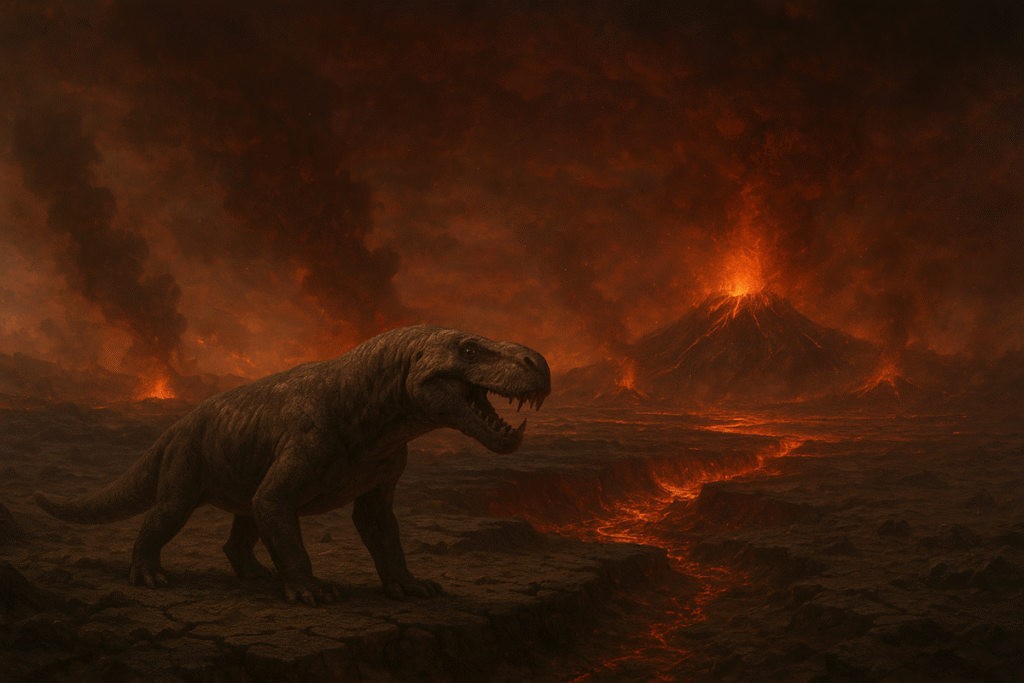 O fim de uma era. A 'Grande Morte' foi a maior extinção em massa da história, causada por erupções vulcânicas colossais que abriram o caminho para a ascensão dos dinossauros.