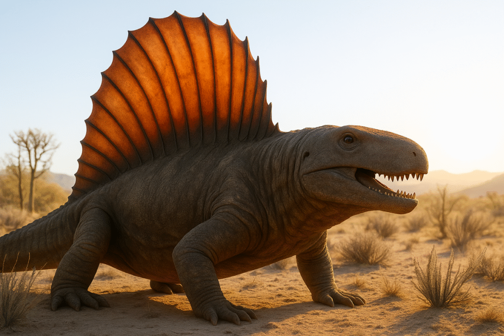Muitas vezes confundido com um dinossauro, o Dimetrodon era na verdade um sinápsido, um parente distante dos mamíferos que reinou 40 milhões de anos antes.