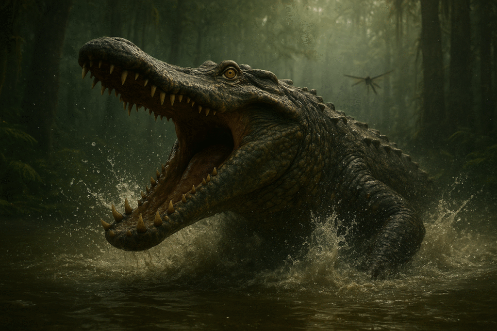Esqueça os crocodilos modernos. Anfíbios como o Prionosuchus eram os predadores de topo dos rios e pântanos, verdadeiros monstros da era pré-dinossauriana.