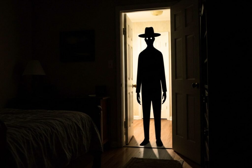 Nem todo vulto no canto do olho é apenas imaginação. O 'Homem do Chapéu' é a entidade mais relatada de Sete Além, um observador silencioso das sombras